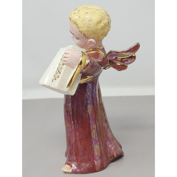 Vintage Holland Mold Ceramic Angel Figurine Playing Accordion‎ Iridescent Glaze - Picture 2 of 13